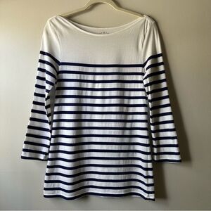 Old Navy White and Navy Blue Striped Long Sleeve Tee
